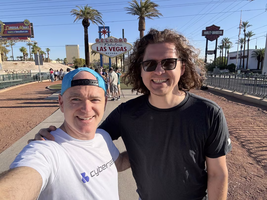 YSecurity team selfie at the Welcome to Fabulous Las Vegas sign during Black Hat USA 2026