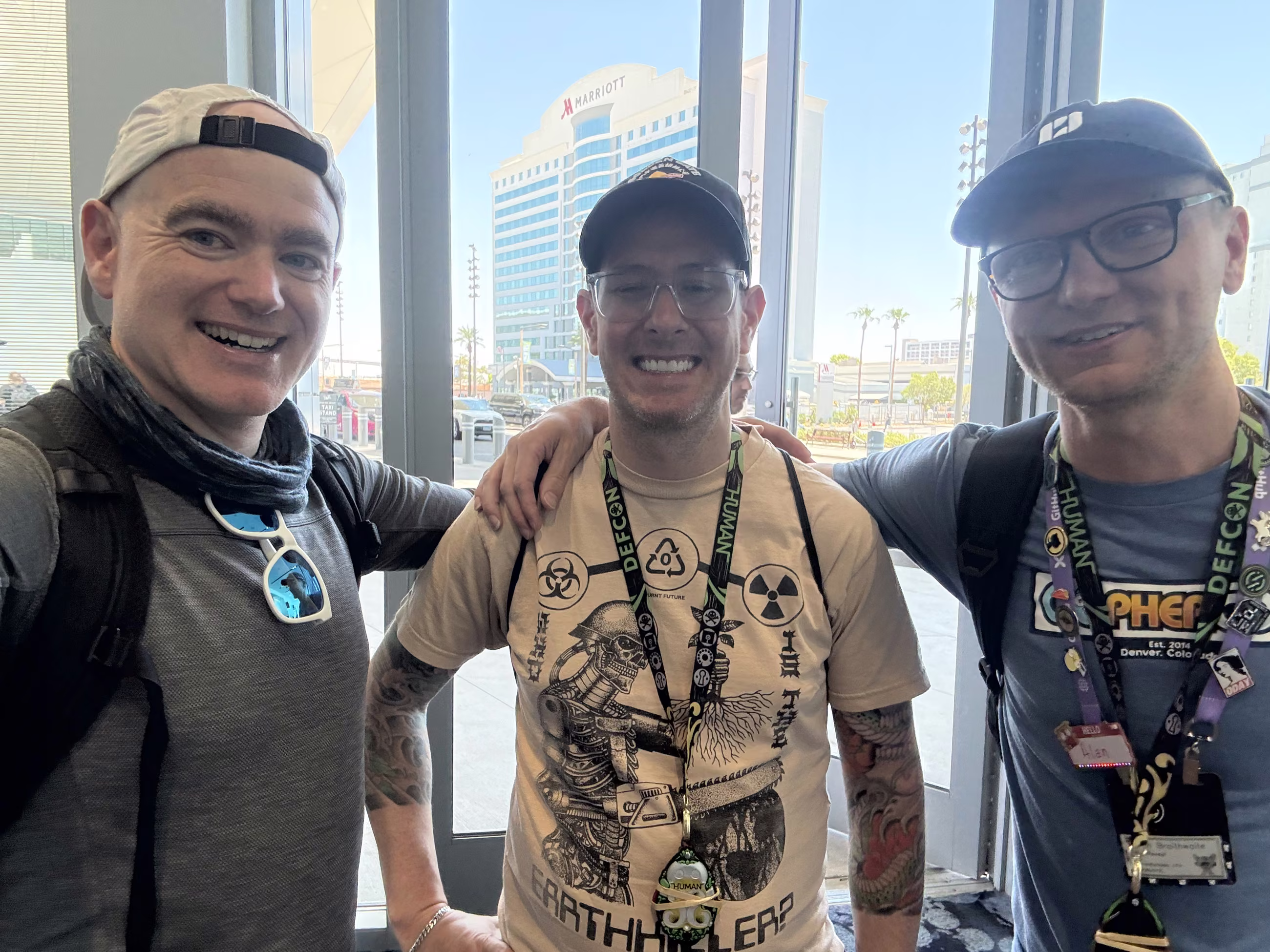 Three friends outside the Las Vegas Convention Center