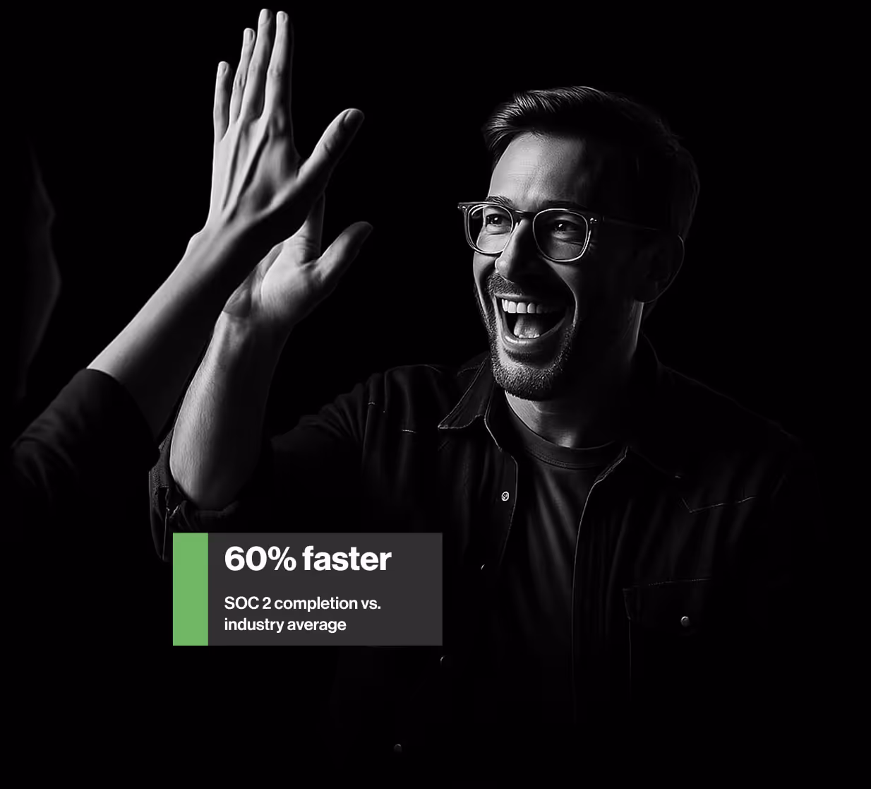 Excited professional giving a high five, celebrating accelerated SOC 2 completion with YSecurity